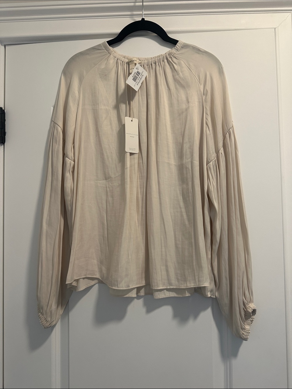 NWT Light Cream Long-Sleeve Peasant Blouse